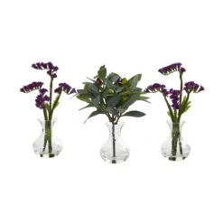 10” Baby Breath And Olive Arrangement In Vase (Set Of 3) -Artificial Trees Store artificial 10 baby breath and olive arrangement in vase set of 3 nearly natural purple 347473