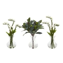10” Baby Breath And Olive Arrangement In Vase (Set Of 3) -Artificial Trees Store artificial 10 baby breath and olive arrangement in vase set of 3 nearly natural white 500531
