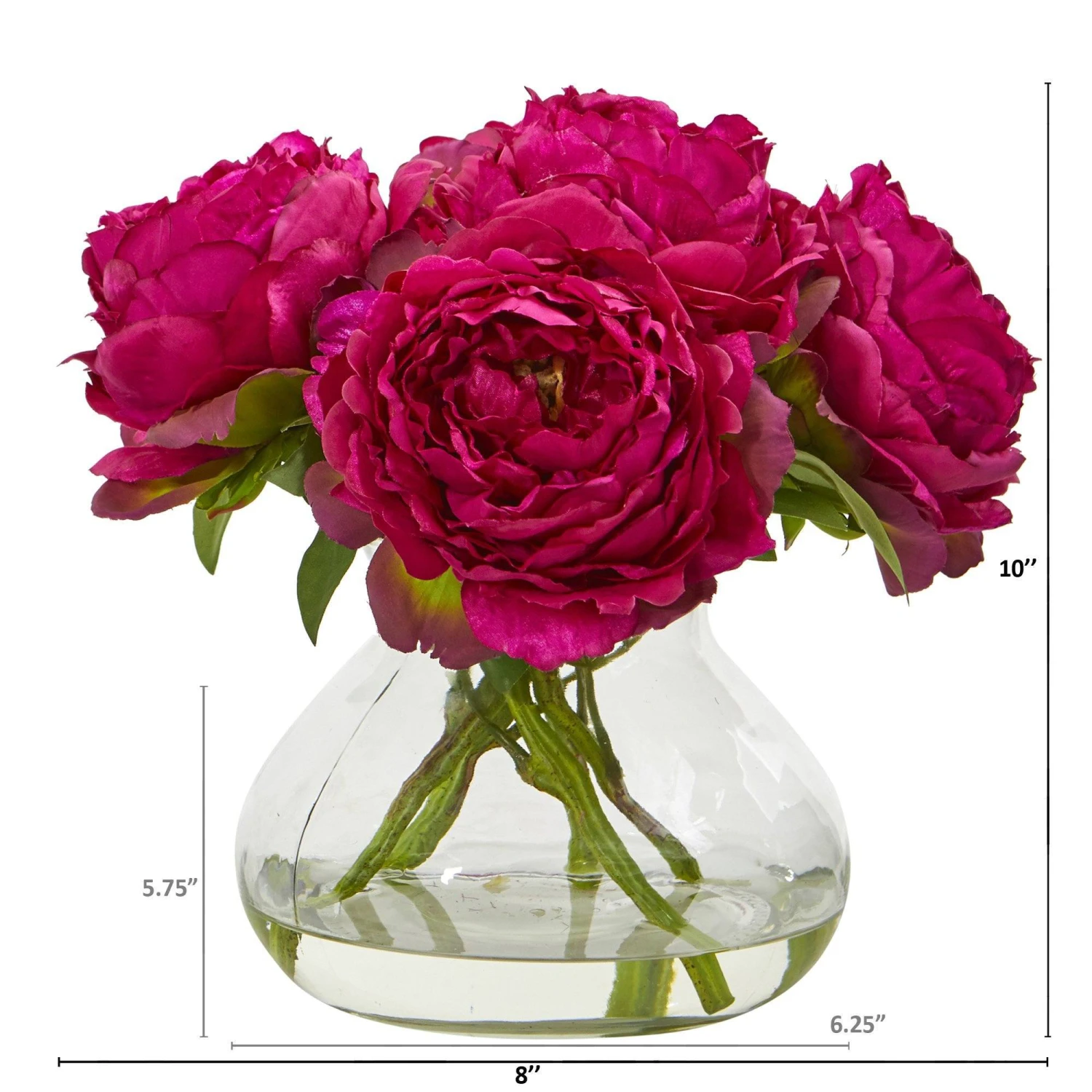 10” Peony Artificial Arrangement In Clear Glass Vase 4 10” Peony Artificial Arrangement In Clear Glass Vase - Image 4