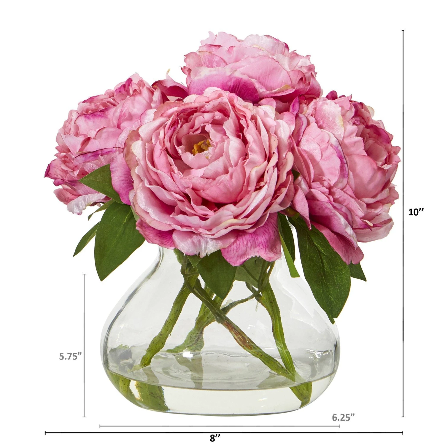 10” Peony Artificial Arrangement In Clear Glass Vase 1 10” Peony Artificial Arrangement In Clear Glass Vase