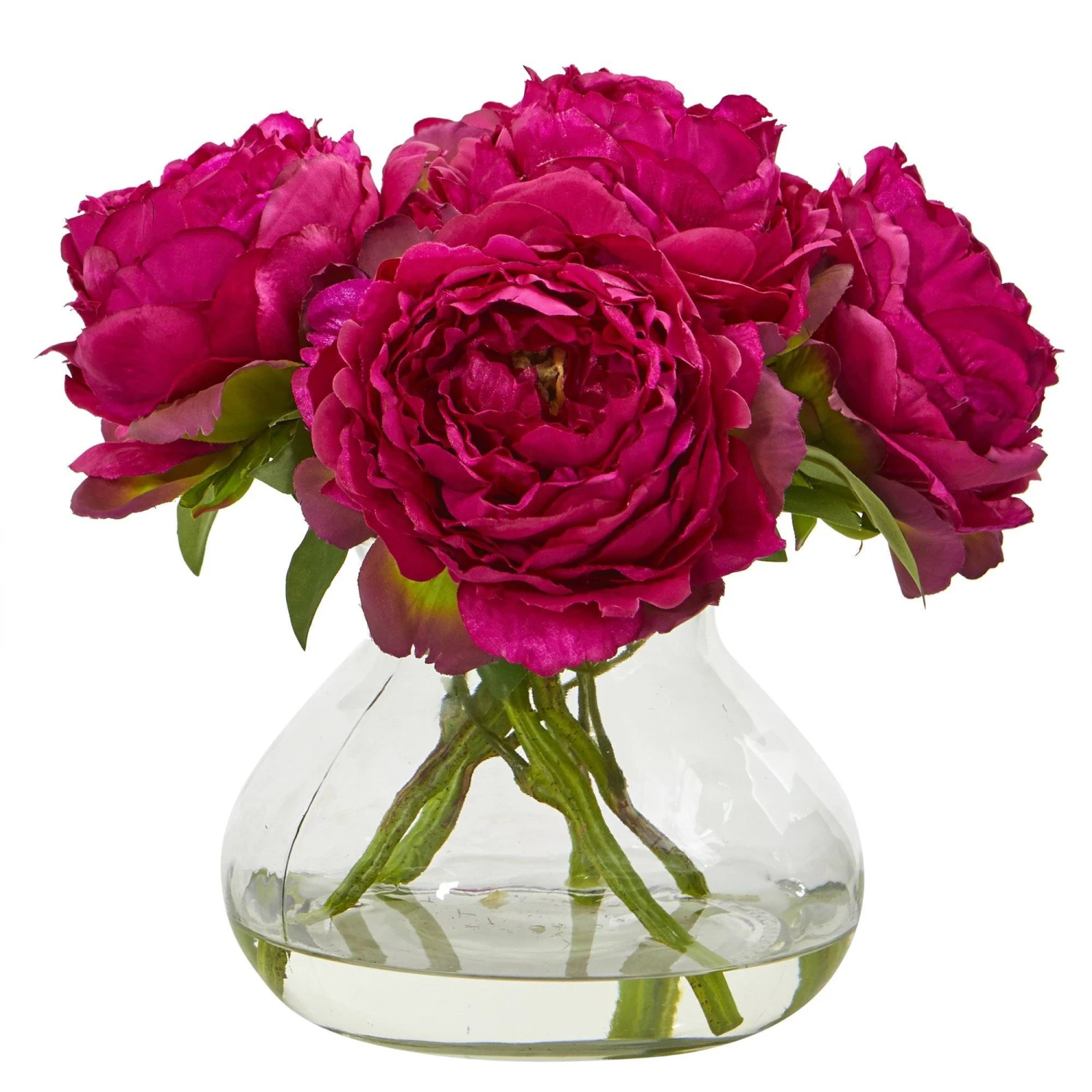 10” Peony Artificial Arrangement In Clear Glass Vase 2 10” Peony Artificial Arrangement In Clear Glass Vase - Image 2