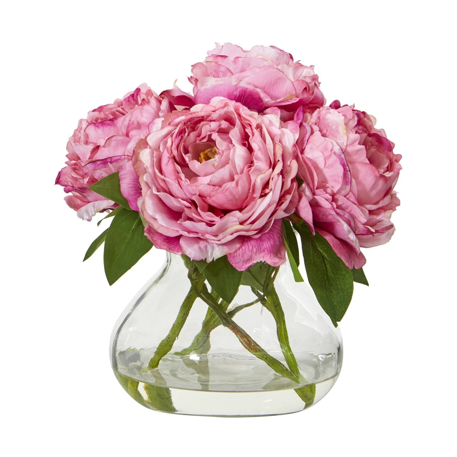 10” Peony Artificial Arrangement In Clear Glass Vase 3 10” Peony Artificial Arrangement In Clear Glass Vase - Image 3