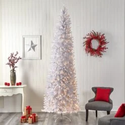 10’ Slim White Artificial Christmas Tree With 800 Warm White LED Lights And 2420 Bendable Branches 14 10’ Slim White Artificial Christmas Tree With 800 Warm White LED Lights And 2420 Bendable Branches -Artificial Trees Store artificial 10 slim white artificial christmas tree with 800 warm white led lights and 2420 bendable branches nearly natural 666465