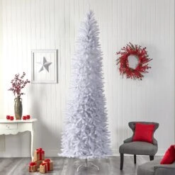10’ Slim White Artificial Christmas Tree With 800 Warm White LED Lights And 2420 Bendable Branches 15 10’ Slim White Artificial Christmas Tree With 800 Warm White LED Lights And 2420 Bendable Branches -Artificial Trees Store artificial 10 slim white artificial christmas tree with 800 warm white led lights and 2420 bendable branches nearly natural 929152