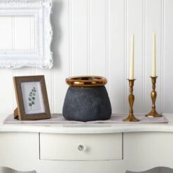 10” Stone Planter With Bronze Rim -Artificial Trees Store artificial 10 stone planter with bronze rim nearly natural 811647