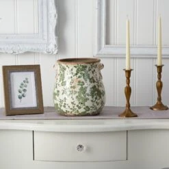 10” Tuscan Ceramic Green Scroll Planter W/ Handles -Artificial Trees Store artificial 10 tuscan ceramic green scroll planter nearly natural 673435