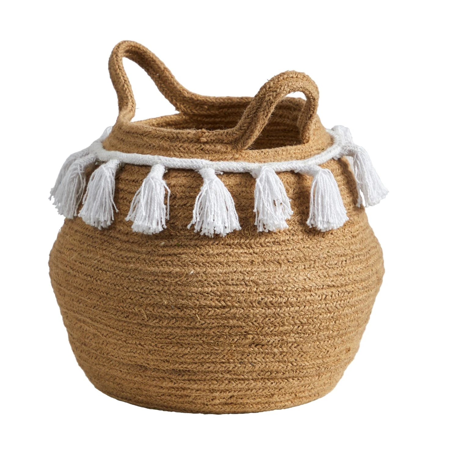 11” Boho Chic Handmade Natural Cotton WovenPlanter With Tassels 3 11” Boho Chic Handmade Natural Cotton WovenPlanter With Tassels - Image 3