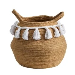 11” Boho Chic Handmade Natural Cotton WovenPlanter With Tassels