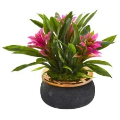 11” Bromeliad Artificial Plant In Stoneware Planter -Artificial Trees Store artificial 11 bromeliad artificial plant in stoneware planter nearly natural purple 263224