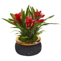 11” Bromeliad Artificial Plant In Stoneware Planter -Artificial Trees Store artificial 11 bromeliad artificial plant in stoneware planter nearly natural red 802656