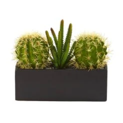 11” Cactus Succulent Artificial Plant In Black Planter