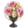 11” Peony Artificial Arrangement In Metal Goblet