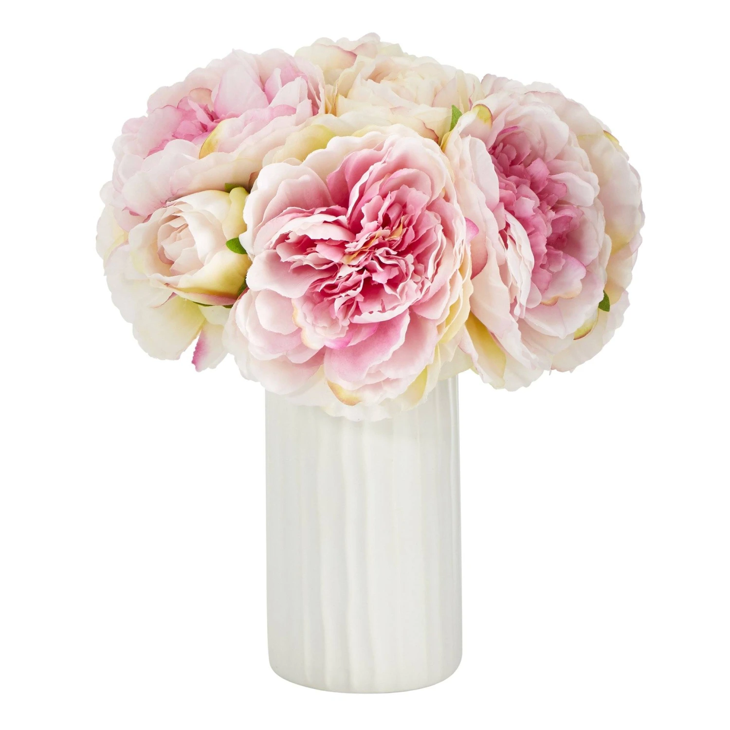 11” Peony Bouquet Artificial Arrangement In White Vase 4 11” Peony Bouquet Artificial Arrangement In White Vase - Image 4