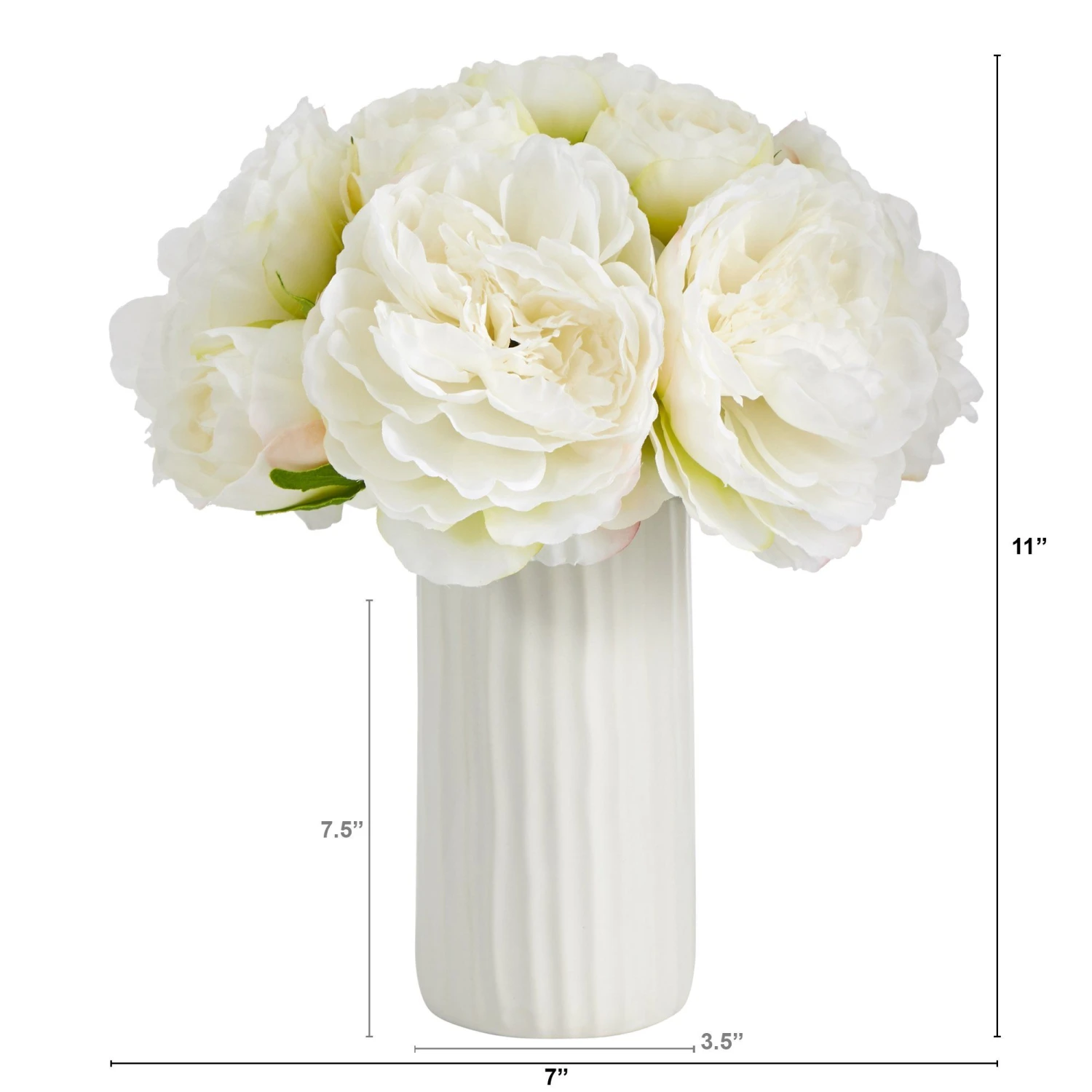 11” Peony Bouquet Artificial Arrangement In White Vase 3 11” Peony Bouquet Artificial Arrangement In White Vase - Image 3