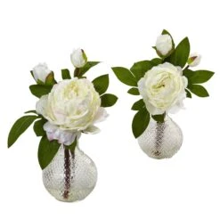 11” Peony With Vase (Set Of 2)