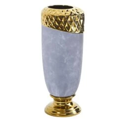 11.5” Regal Stone Vase With Gold Accents