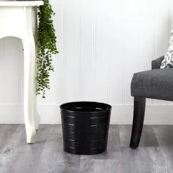 12” Farmhouse Black Metal Ribbed Planter -Artificial Trees Store artificial 12 farmhouse black metal ribbed planter nearly natural 269916