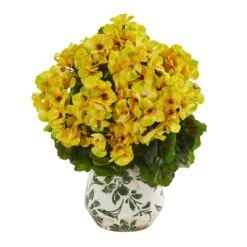 12” Geranium Artificial Plant In Vase UV Resistant (Indoor/Outdoor) -Artificial Trees Store artificial 12 geranium artificial plant in vase uv resistant indooroutdoor nearly natural yellow 281459