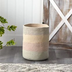 12” Handmade Natural Cotton Multicolored WovenPlanter -Artificial Trees Store artificial 12 handmade natural cotton multicolored woven basket nearly natural 731446