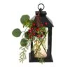 12" Holiday Berries And Greenery Metal Lantern Table Christmas Arrangement With LED Candle Included"