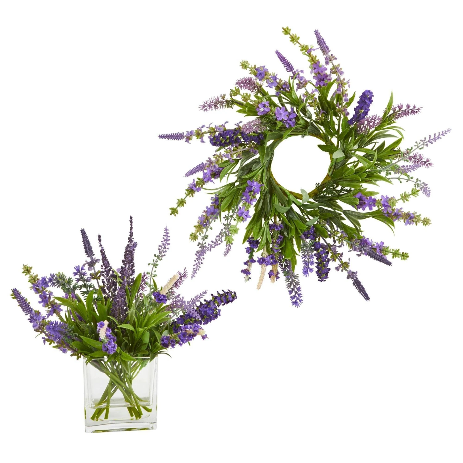 12'' Lavender Arrangement And 14” Lavender Wreath (Set Of 2) 1 12'' Lavender Arrangement And 14” Lavender Wreath (Set Of 2)