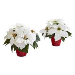 12” Poinsettia Artificial Plant In Red Planter (Set Of 2)