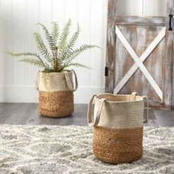 12.5” Handmade Natural Jute And CottonPlanter -Artificial Trees Store artificial 125 handmade natural jute and cotton basket nearly natural 742816