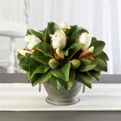 13” Magnolia Artificial Bud Plant In Vintage Bowl With Copper Trimming -Artificial Trees Store artificial 13 magnolia artificial bud plant in vintage bowl with copper trimming nearly natural 214158