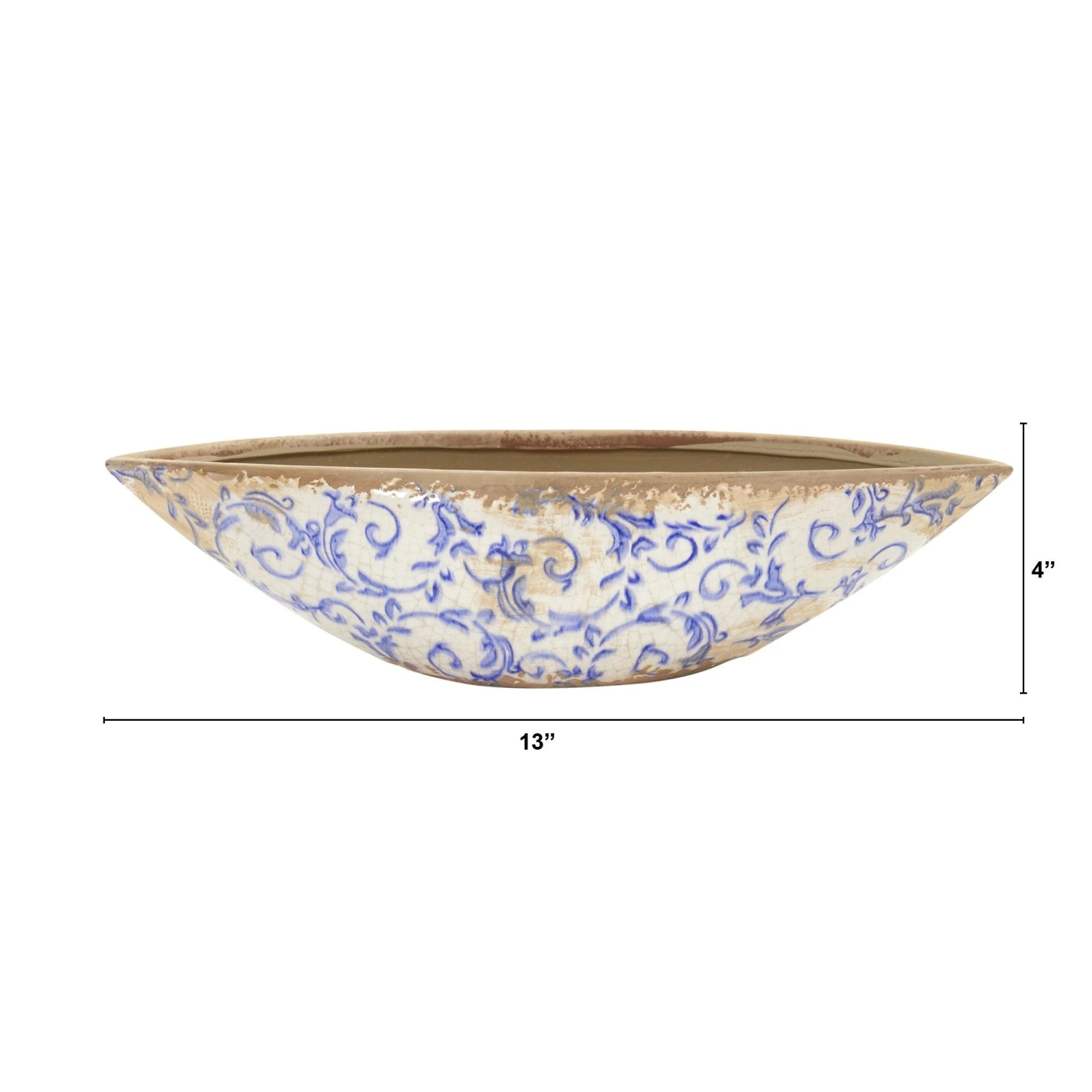 13” Tuscan Ceramic Blue Scroll Decorative Bowl 2 13” Tuscan Ceramic Blue Scroll Decorative Bowl - Image 2