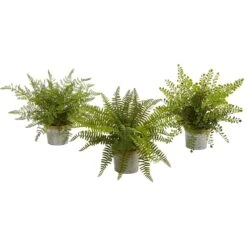 14” Assorted Ferns With Planter Artificial Plant (Set Of 3)