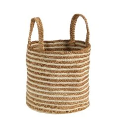 14” Boho Chic Basket Natural Cotton And Jute, Handwoven Stripe With Handles 11 14” Boho Chic Basket Natural Cotton And Jute, Handwoven Stripe With Handles -Artificial Trees Store artificial 14 boho chic basket natural cotton and jute handwoven stripe with handles nearly natural 647647