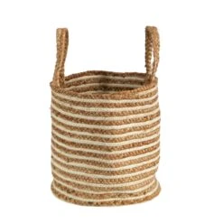 14” Boho Chic Basket Natural Cotton And Jute, Handwoven Stripe With Handles 10 14” Boho Chic Basket Natural Cotton And Jute, Handwoven Stripe With Handles -Artificial Trees Store artificial 14 boho chic basket natural cotton and jute handwoven stripe with handles nearly natural 760859