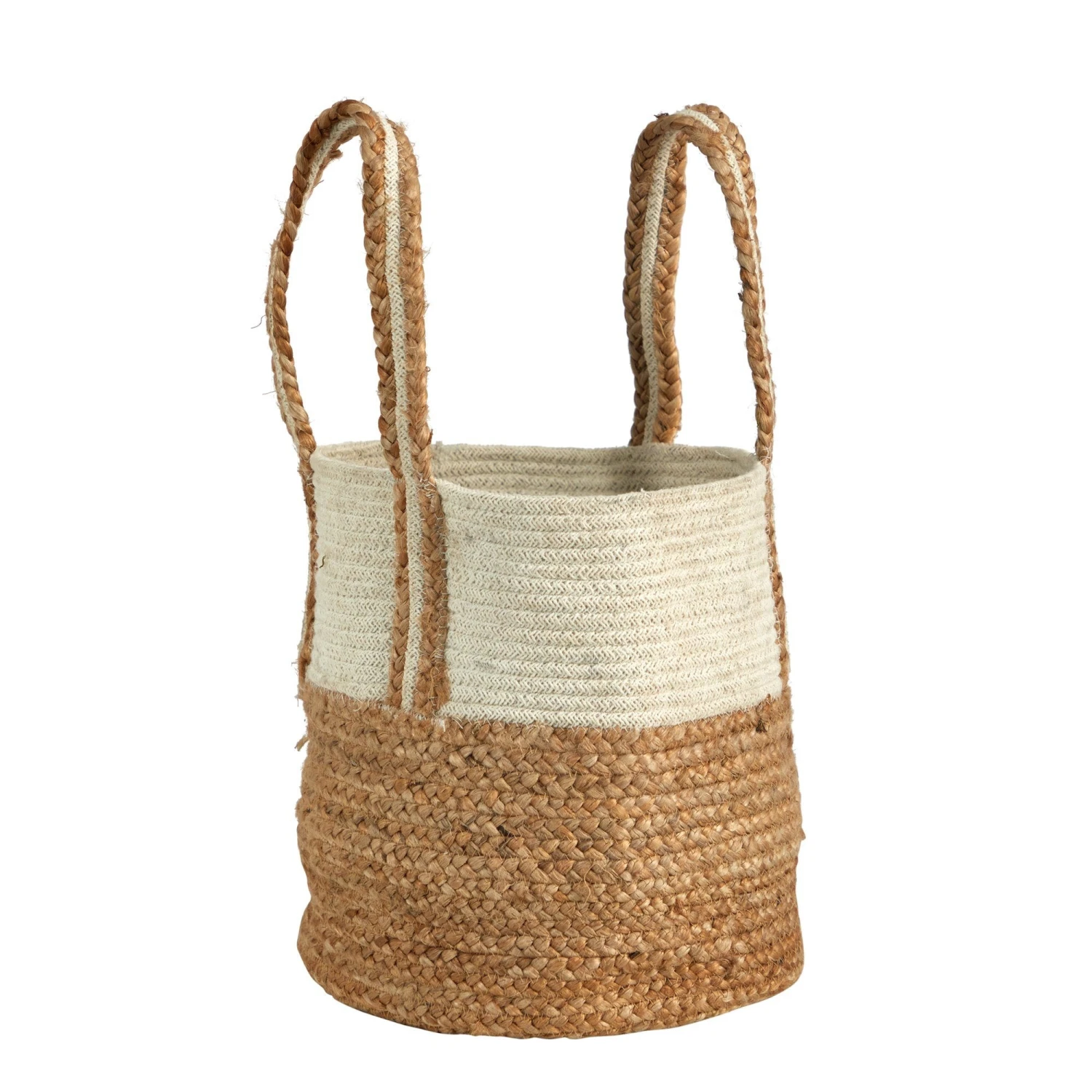 14” Boho Chic Basket Natural Cotton And Jute With Handles 3 14” Boho Chic Basket Natural Cotton And Jute With Handles - Image 3