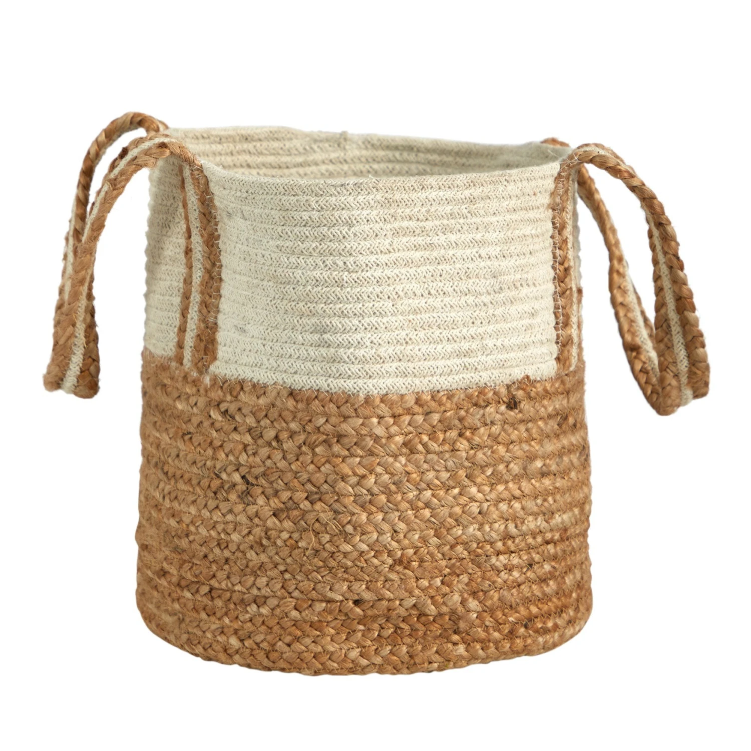 14” Boho Chic Basket Natural Cotton And Jute With Handles 1 14” Boho Chic Basket Natural Cotton And Jute With Handles