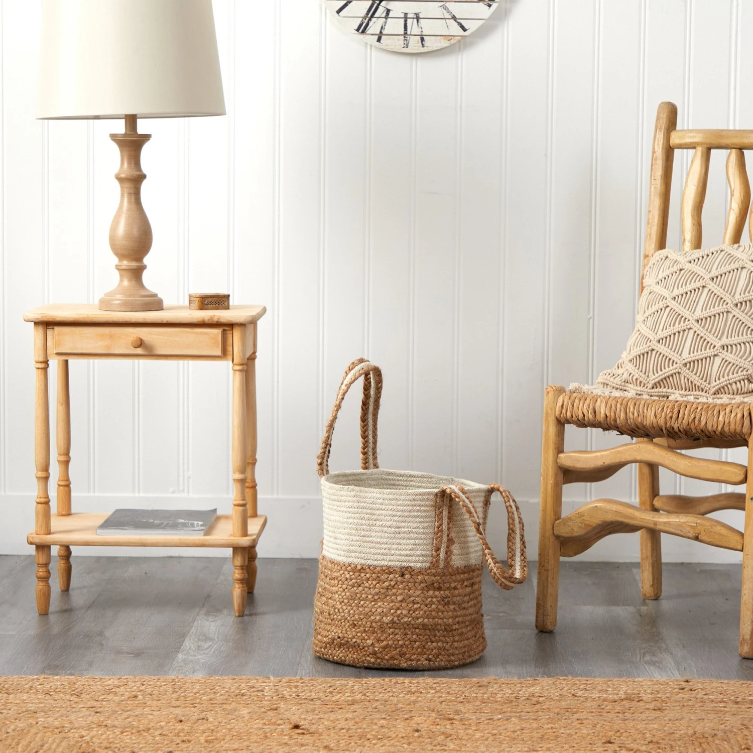 14” Boho Chic Basket Natural Cotton And Jute With Handles 7 14” Boho Chic Basket Natural Cotton And Jute With Handles - Image 7