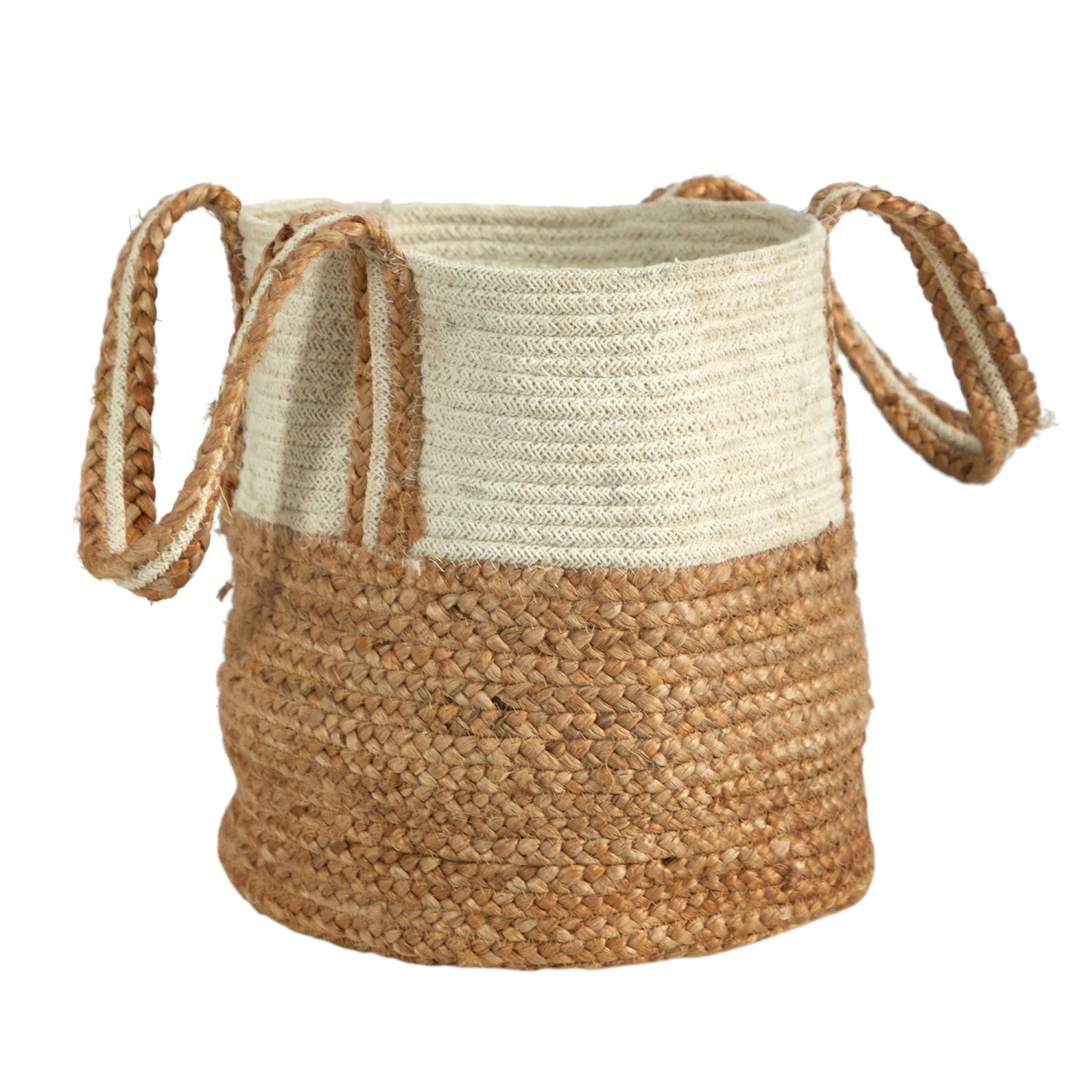 14” Boho Chic Basket Natural Cotton And Jute With Handles 5 14” Boho Chic Basket Natural Cotton And Jute With Handles - Image 5