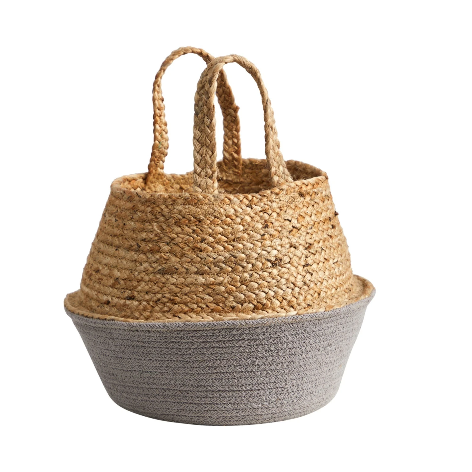 14” Boho Chic Handmade Cotton & Jute Gray WovenPlanter 2 14” Boho Chic Handmade Cotton & Jute Gray WovenPlanter - Image 2