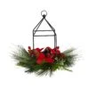 14” Christmas Poinsettia, Berry And Pinecone Metal Candle Holder Christmas Table Arrangement