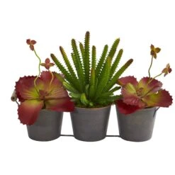 14” Mix Succulent Artificial Plant In Trio Metal Planter