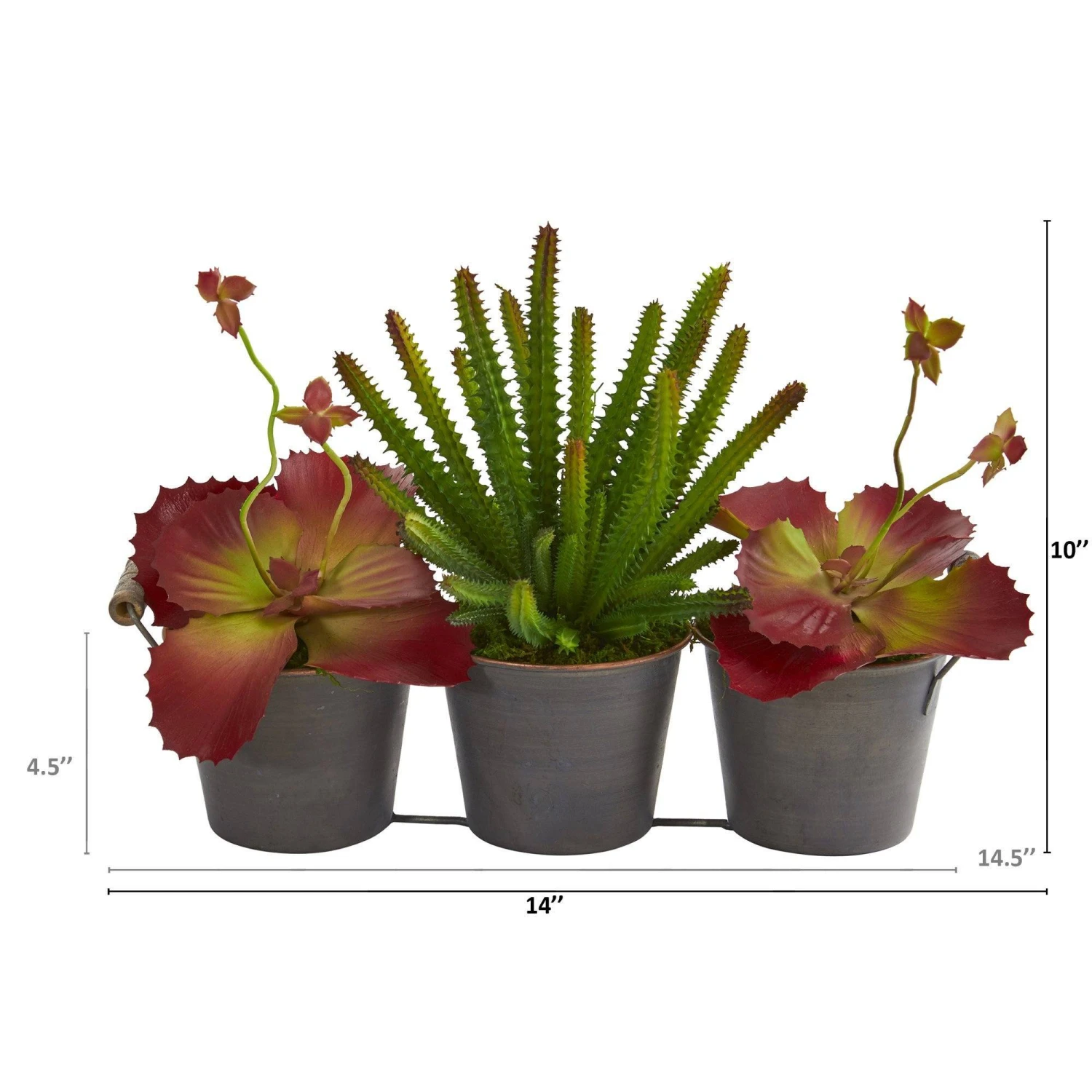 14” Mix Succulent Artificial Plant In Trio Metal Planter 2 14” Mix Succulent Artificial Plant In Trio Metal Planter - Image 2