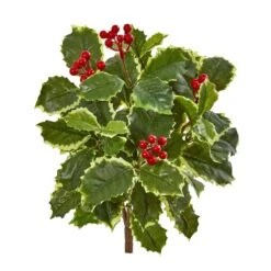 14” Variegated Holly Leaf Bush Artificial Plant (Set Of 12) (Real Touch)