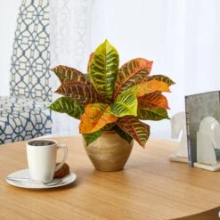 15” Garden Croton Artificial Plant In Ceramic Planter (Real Touch) 5 15” Garden Croton Artificial Plant In Ceramic Planter (Real Touch) -Artificial Trees Store artificial 15 garden croton artificial plant in ceramic planter real touch nearly natural 119464