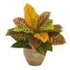 15” Garden Croton Artificial Plant In Ceramic Planter (Real Touch)
