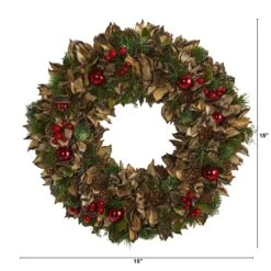 15” Holiday Artificial Wreath With Pine Cones And Ornaments -Artificial Trees Store artificial 15 holiday artificial wreath with pine cones and ornaments nearly natural 278653