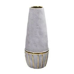 15” Regal Stone Decorative Vase With Gold Accents