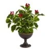 15” Variegated Holly Artificial Plant In Metal Chalice (Real Touch)