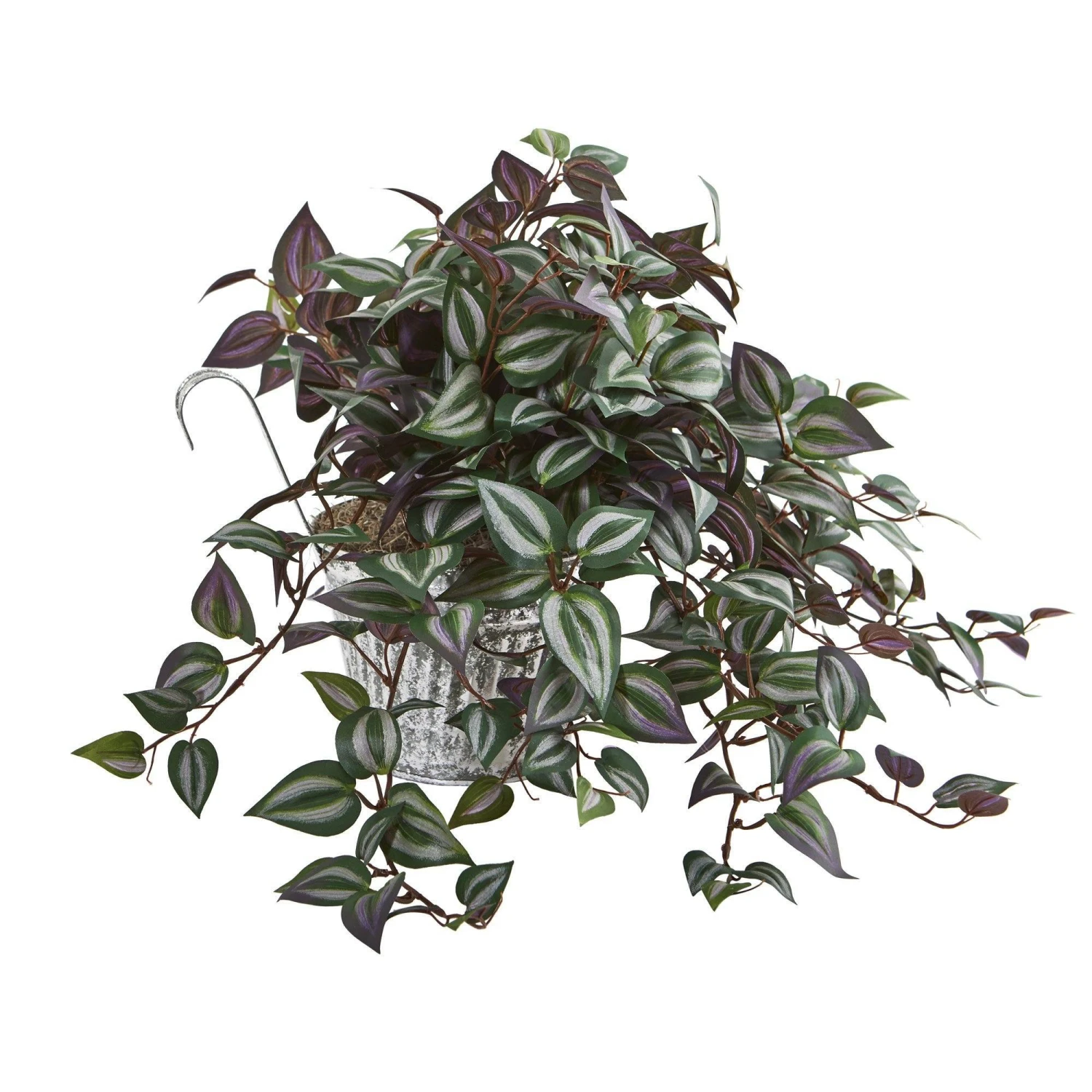 15” Wandering Jew Artificial Plant In Vintage Metal Hanging Planter 2 15” Wandering Jew Artificial Plant In Vintage Metal Hanging Planter - Image 2