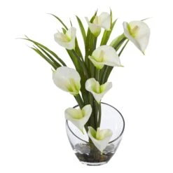 15.5” Calla Lily And Grass Artificial Arrangement In Vase