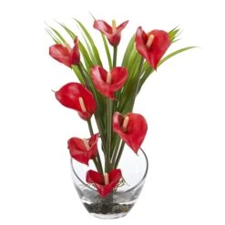 15.5” Calla Lily And Grass Artificial Arrangement In Vase -Artificial Trees Store artificial 155 calla lily and grass artificial arrangement in vase nearly natural red 630906