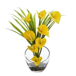 15.5” Calla Lily And Grass Artificial Arrangement In Vase -Artificial Trees Store artificial 155 calla lily and grass artificial arrangement in vase nearly natural yellow 281594